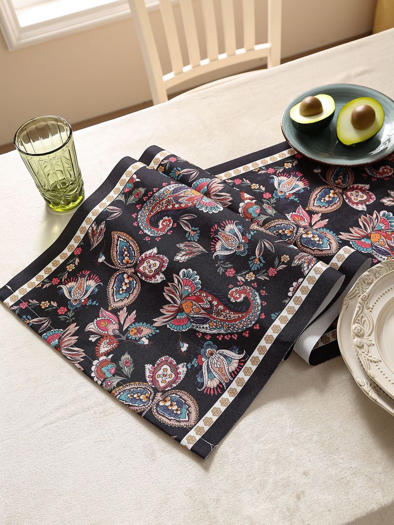 Masa Örtüsü - Su Geçirmez ve Yağ Geçirmez Kumaşlı Siyah Çiçek Desenli (Modern Minimalist Polyester Yıkanabilir Yemek/Parti Dekorasyonu)_voghion.com