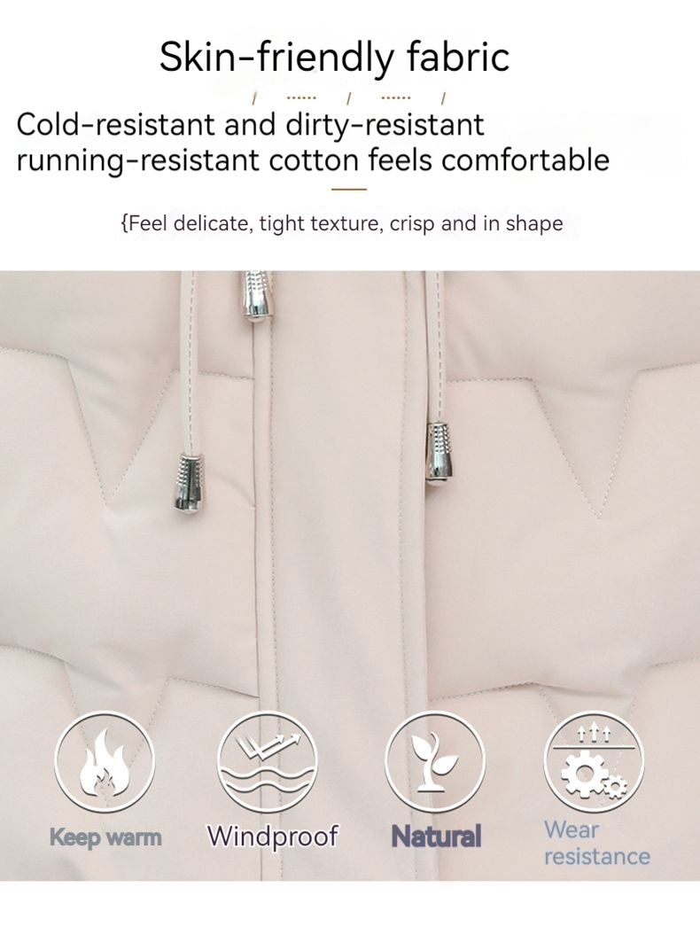 Ny slim fit, middels lengde for kvinner, stor pelskrage, bomullsjakke i plussstørrelse, fortykket vinterjakke_voghion.com