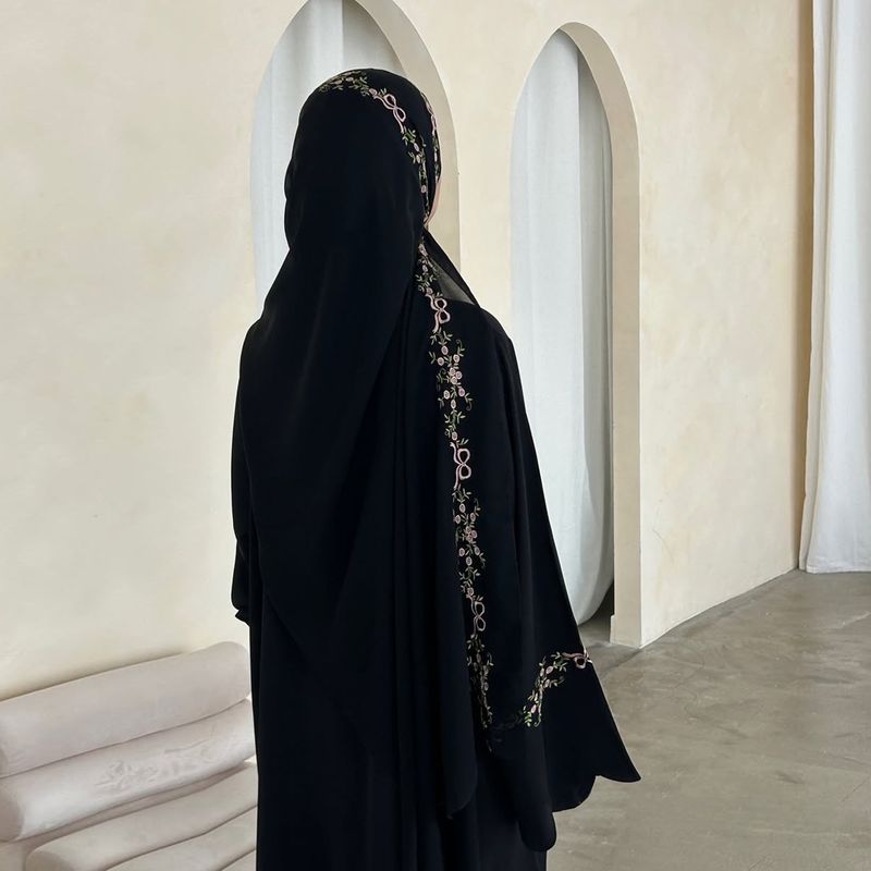 Loriya Floral Embroidered Open Front Cardigan With Scarf Option - Soft Viscose Fabric, Elegant Long Sleeve Design For Women_voghion.com