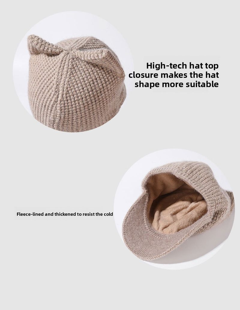 Cappello da baseball in lana lavorato a maglia, stile coreano, stile celebrità di Internet, stile autunno-inverno, nuovo, con orecchie di gatto, per donne_voghion.com