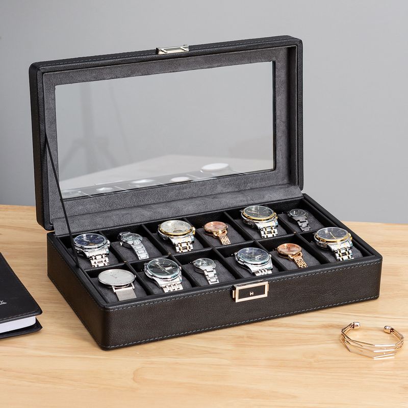 Black Green New Lychee Pattern High End Watch Box 3 Bit 6 Bit 12 Bit Double Layer Watch Jewelry Storage Box_voghion.com