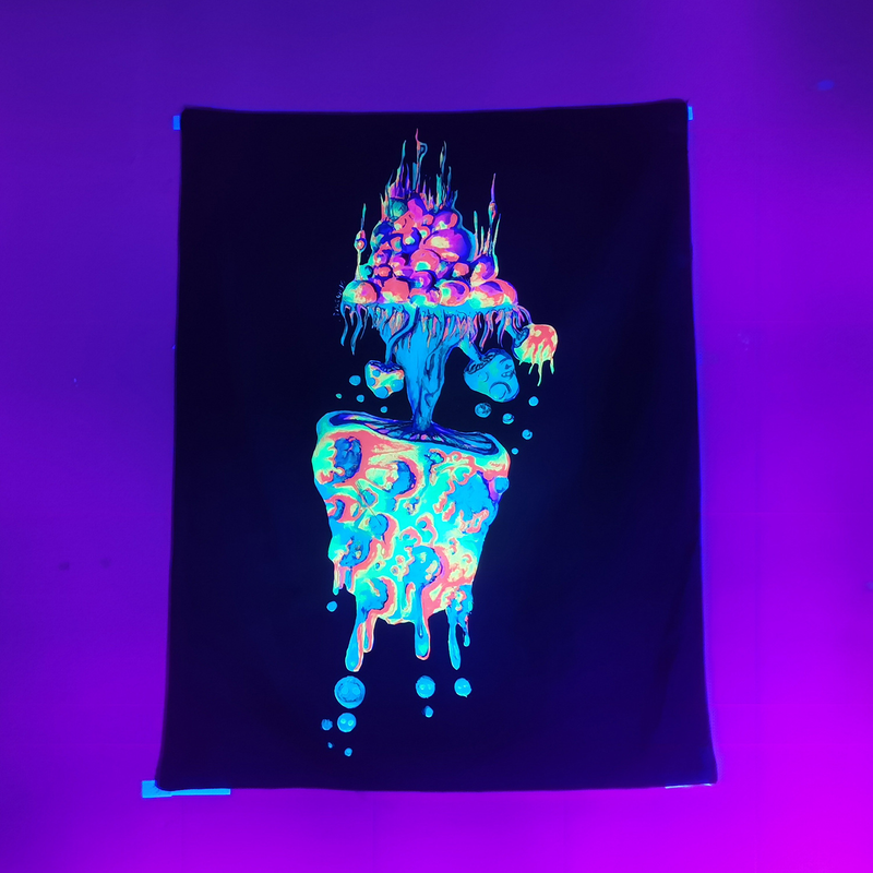 Home tapestry Fluorescent UV light psychedelic Datura background decorative cloth Wall hanging cloth Psilocybin mushroom_voghion.com