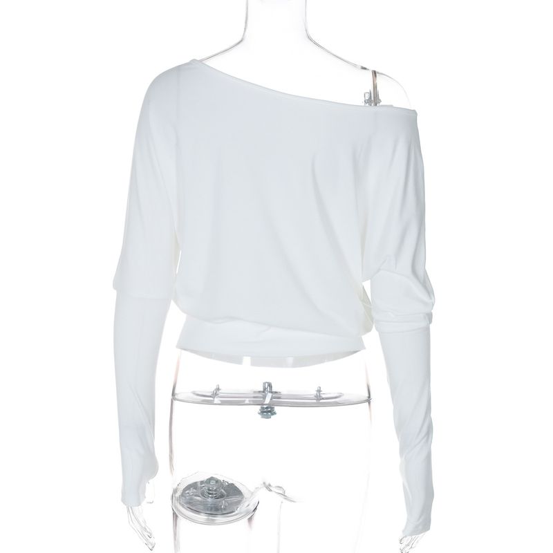 Damenbekleidung Schulterpullover T-Shirt für Frauen Lose Casual Slim All Match Tops_voghion.com