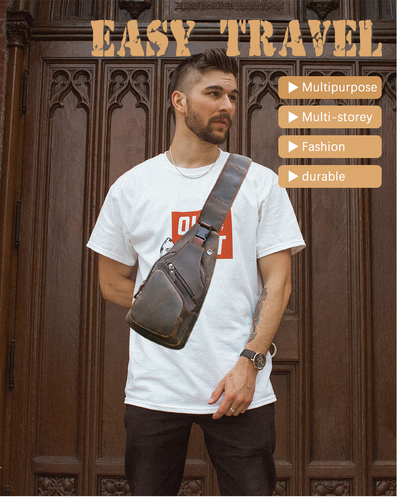 Hommes Original Crazy horse cuir décontracté Triangle bandoulière poitrine sac à bandoulière Design voyage une épaule sac sac à dos mâle_voghion.com