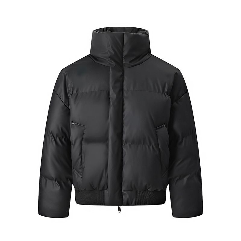 PU-Leder für Männer Winter neue trendige Paar Baumwollmantel lose Stehkragen Pufferjacke_voghion.com