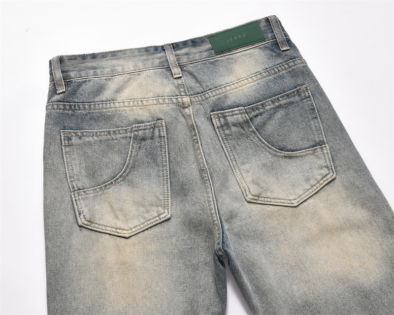 Men's Clothing Trend Micro Flared Jeans Men's Patch Pocket Split Patchwork Washed Wide-leg Pants_voghion.com