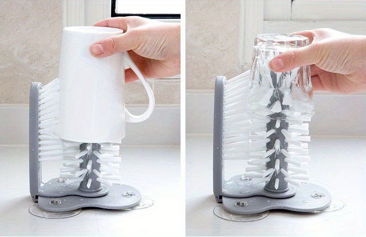 1pc Sink-Mounted Cup Scrubber - Multifunctional Glass & Container Cleaner - Dual-Action Brush For Kitchen & Toilet - Essential Home Gadget_voghion.com
