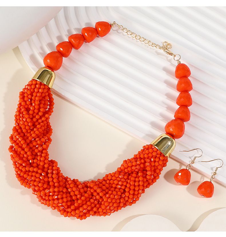 Woven Three-piece Beaded Rice Beads Multi-layer Exaggerated Retro Ethnic Bohemian Necklace Set Ladies_voghion.com