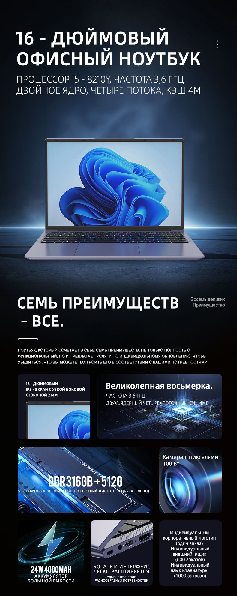 16" Multi-OS Laptop – Intel I5-8210Y Ultra-Thin Business Notebook For Office & Productivity_voghion.com