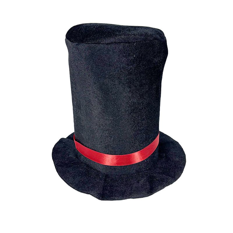 Cappello a cilindro nero per feste di compleanno, cappello a cilindro per cosplay, cappello morbido, cappello a cilindro con nastro rosso nero_voghion.com
