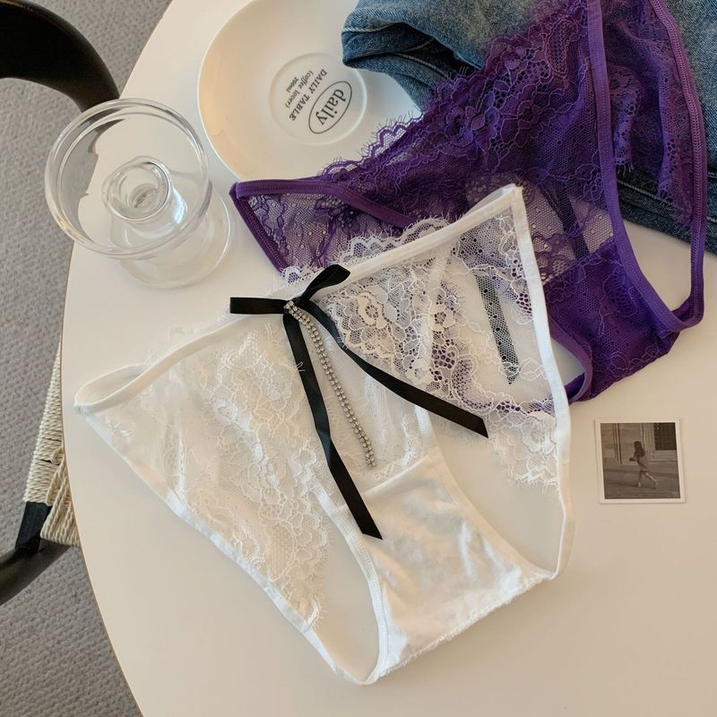 LuvBox, nuove mutandine sexy in pizzo viola in stile giapponese per donna, design di nicchia con strass e catena, cavallo aperto, cavo_voghion.com