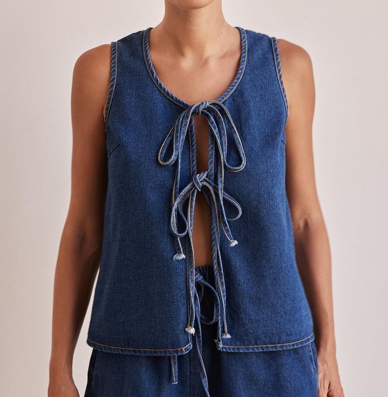 Women's Clothing Summer Fashion Casual Sleeveless Lace Up High Waist Women's Vest Denim Suit Shorts Women_voghion.com