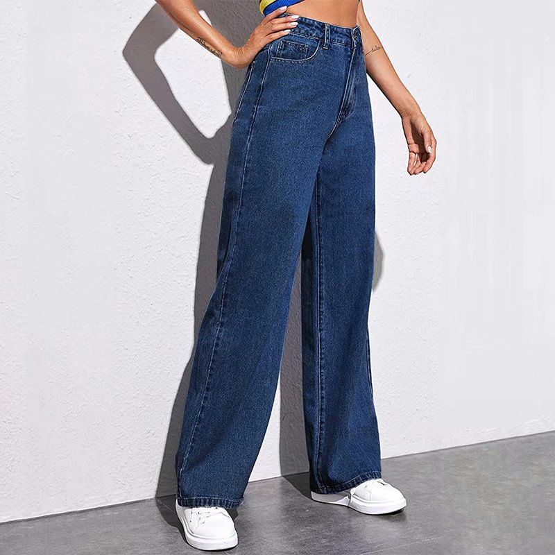 Abbigliamento da donna Jeans a gamba larga a vita alta per l'estate Slim Lunghezza pavimento Dritto Versatile Stile retrò Drappeggiato_voghion.com