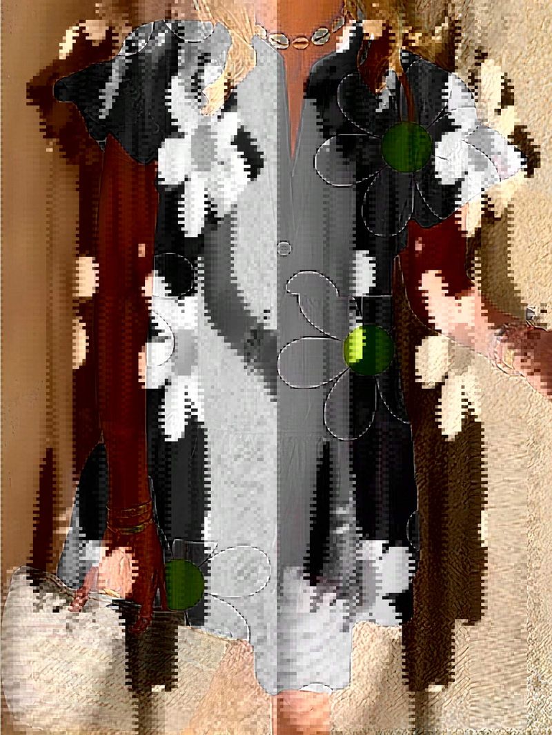 2025 Neue Damenmode Bedruckte Puppenversion Lässiges, gekräuseltes Kurzarm-Kuchenkleid_voghion.com