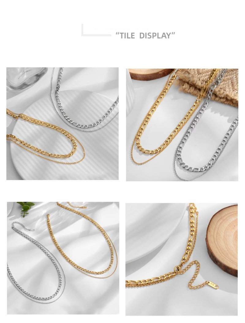Collier Figaro double couche cubain en acier inoxydable doré, chaîne de clavicule empilée, haut de gamme, tempérament_voghion.com