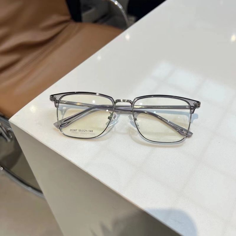 Men's Business Half frame TR Eyebrow Insert Heart Foot Frame Can be Equipped with Degree Anti Blue Light Flat Glasses_voghion.com