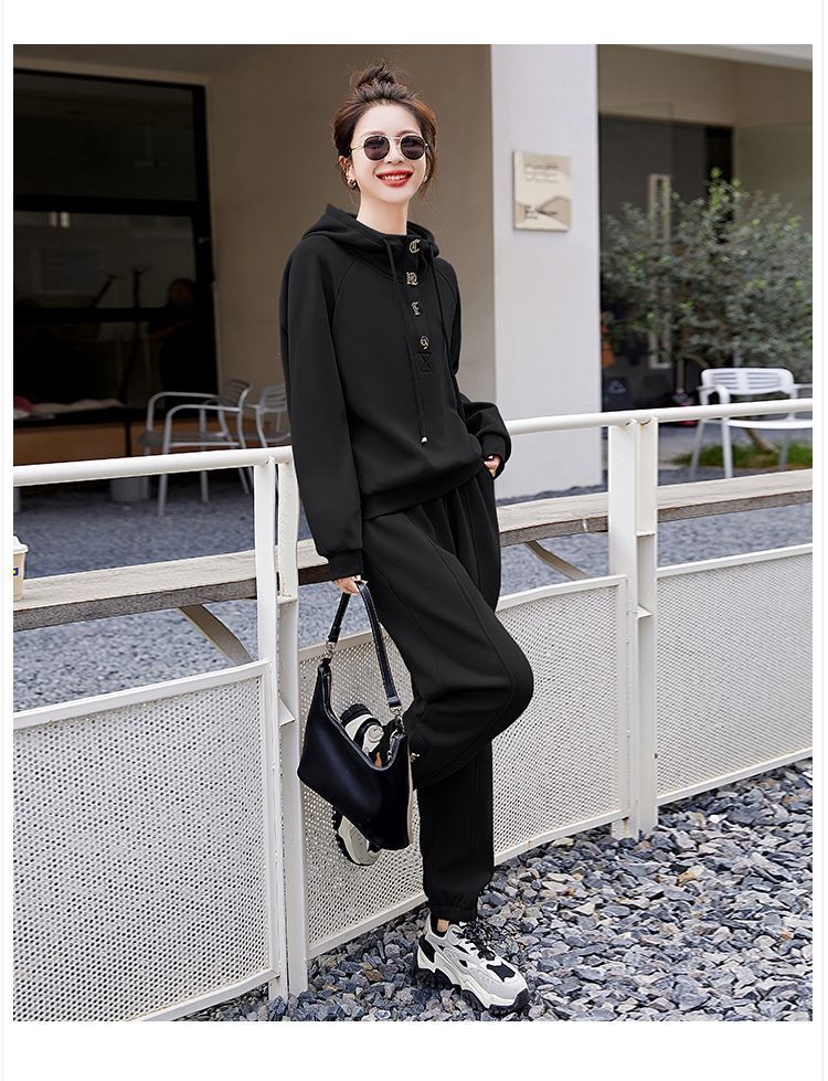 Felpa con cappuccio sportiva casual alla moda da donna, set da due pezzi, primavera e autunno 2025_voghion.com