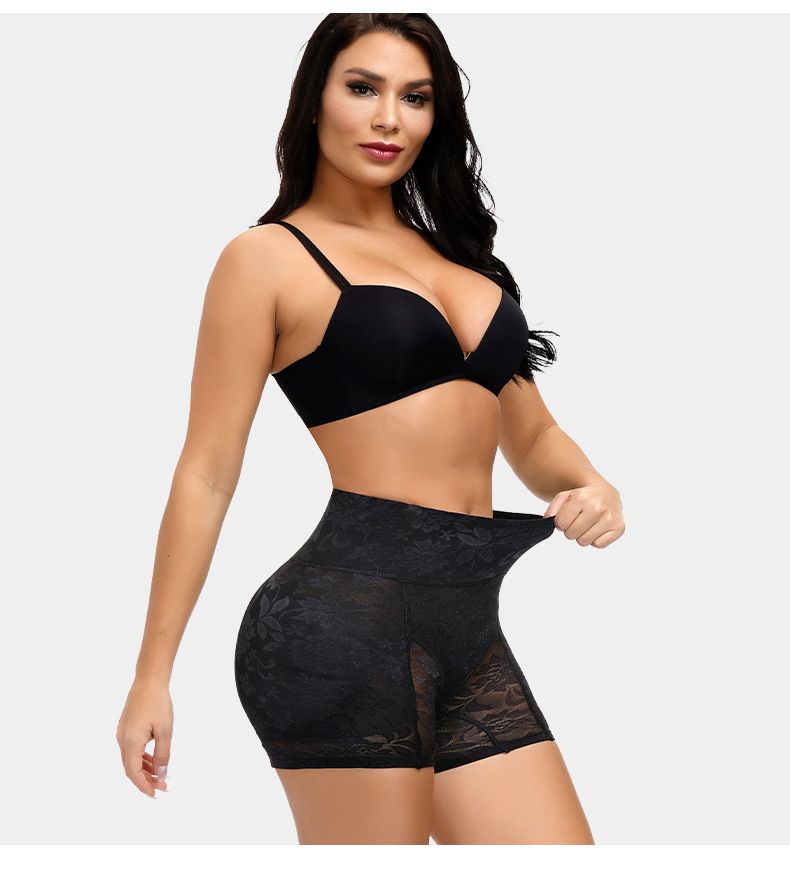 Kanten boxershort met hoge taille, bilborst, heupen, vulling, Booty Booster, Boob Booster, geïntegreerd sponskussen, nepbillen, heupverhogende broek_voghion.com