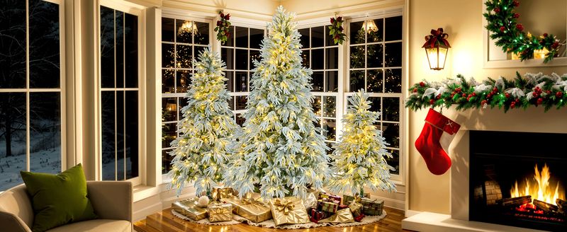 6FT Pre-Lit Spruce Snow Flocked Christmas Tree with 300 Multi-Color LED Lights, 8 Flashing Modes, 790 Snow Branch Tips, Hinged Artificial Xmas Tree for Holiday Home and Office Décor_voghion.com
