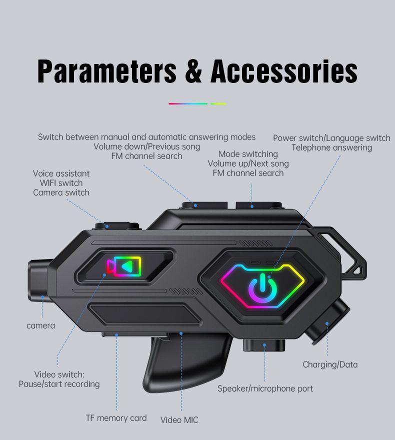 Motorcycle Cycling Helmet Bluetooth Headphones Moto App Video Camera Recording & FM Radio TF Card Recorder Intercom Call Headset_voghion.com