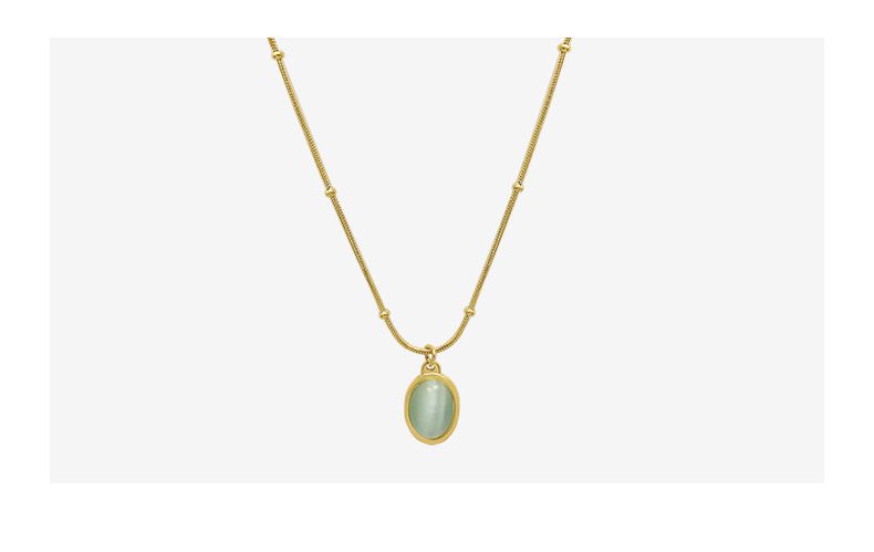 Collana da donna in acciaio al titanio con ciondolo ovale a forma di occhio di gatto placcato oro 18 carati, stile retrò francese elegante_voghion.com