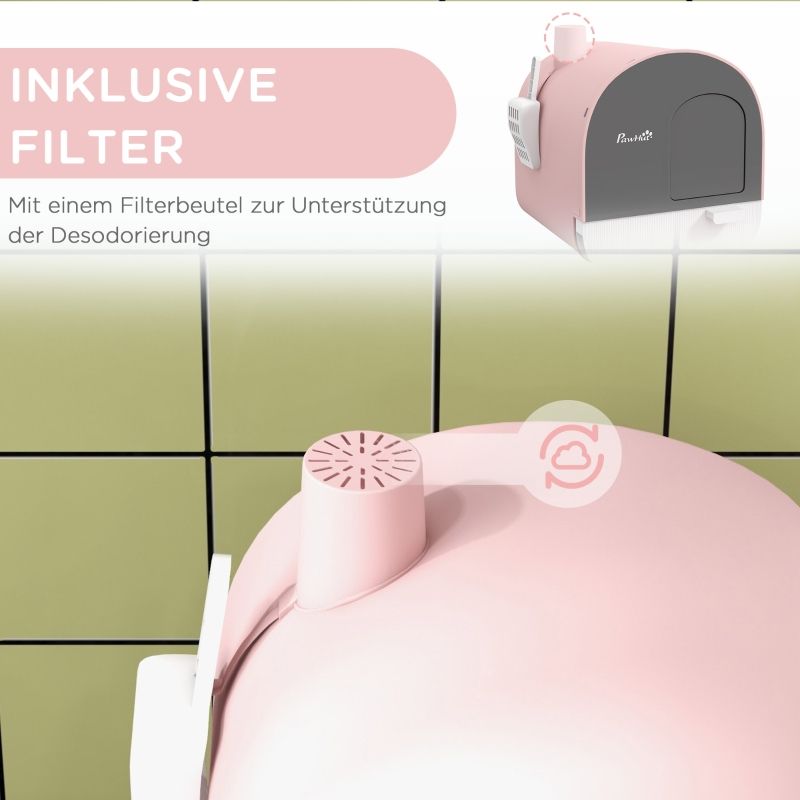 Katzentoilette con deckel, streuschaufel e Schmutzfangmatte, rosa/nero_voghion.com