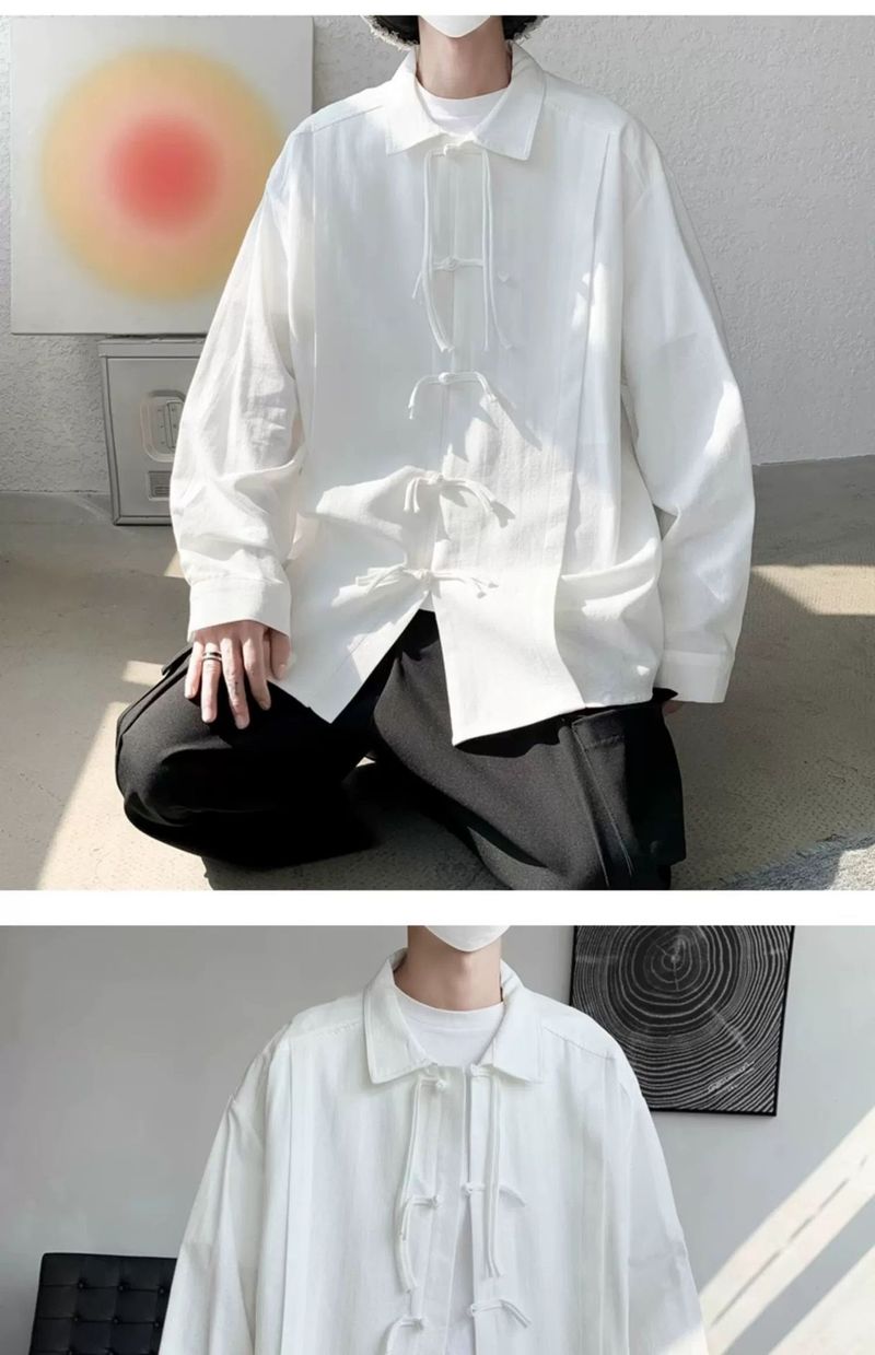New Chinese Long Sleeved Shirt With Button Closure For Men's Spring And Autumn Designs, Oversized Tang Style Shirt,_voghion.com