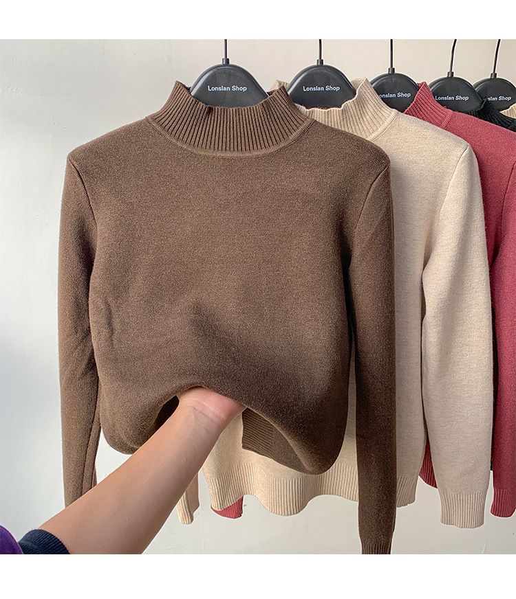One-piece Fabric Fleece Sweater For Women Winter 2025 New Thickened Half-high Collar Base Layer Trendy_voghion.com