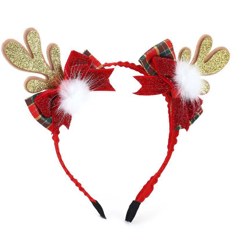 Chifres de veado vermelho cabelo feminino no outono e inverno, chapéus fofos para crianças, faixa de cabeça de rena da série Forest para adultos_voghion.com