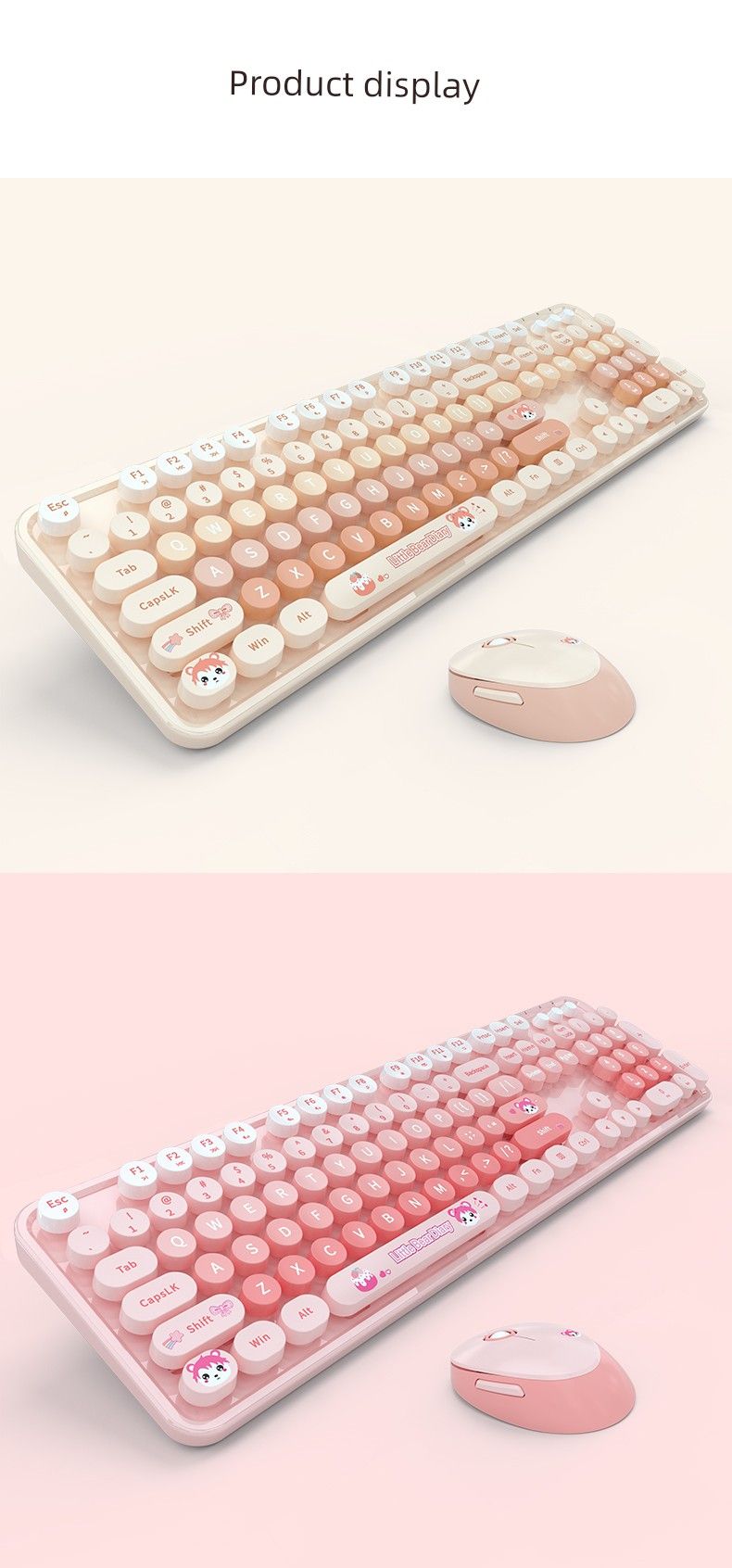 Mofii Ferris Hand Bear Mixed Color Wireless Keyboard And Mouse Set Girls Office Pink Good-looking Computer_voghion.com