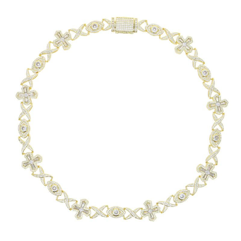 Collana con nodo incrociato e occhi in zircone, uomo e donna, hip hop, oro e argento_voghion.com