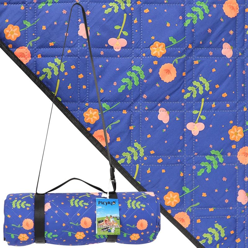 PICYALO Blaues Blumenmuster X 203,20 cm Große sanddichte Strand-Picknickdecke, wasserdicht, faltbar, geeignet für Camping, Strand,_voghion.com