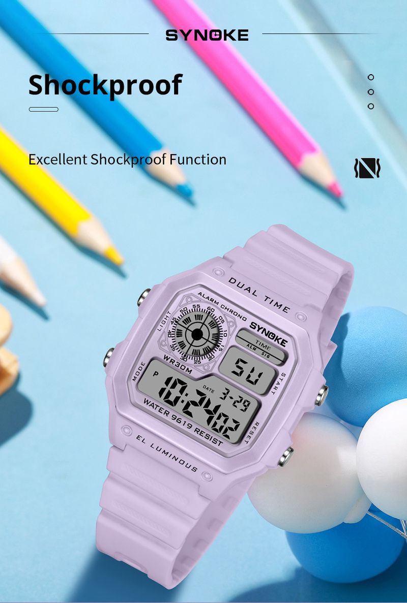 Retro Digital Sports Watch For Women, Waterproof With Night Light, Square Dial, Classic Design, Stopwatch, Alarm, 30M Water Resistance_voghion.com