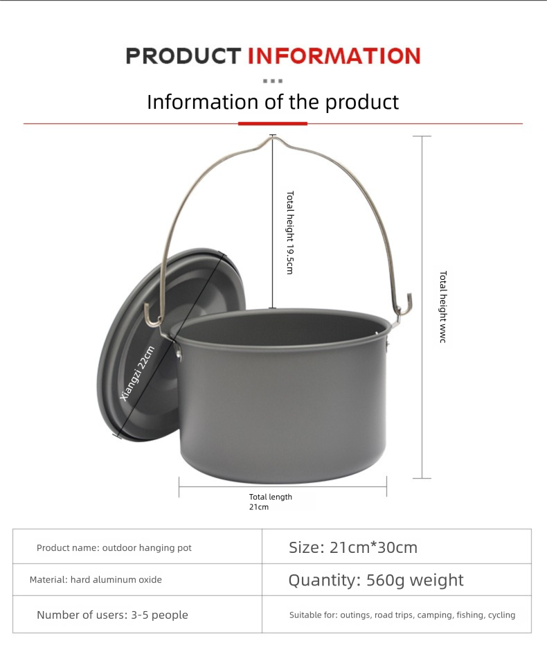 Set da campeggio per picnic all'aperto, singolo, in lega di alluminio, sospeso, per 5-8 persone, per cucinare in modo selvaggio, grande, pentola_voghion.com