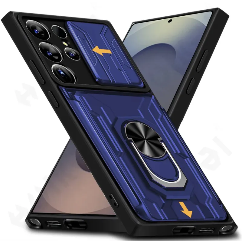 Hülle für Samsung Galaxy S25 Ulltra S25 Plus S25 4G 5G Ständer Magnetischer Slider Kamera Kartenhalter 360° Ringabdeckung_voghion.com