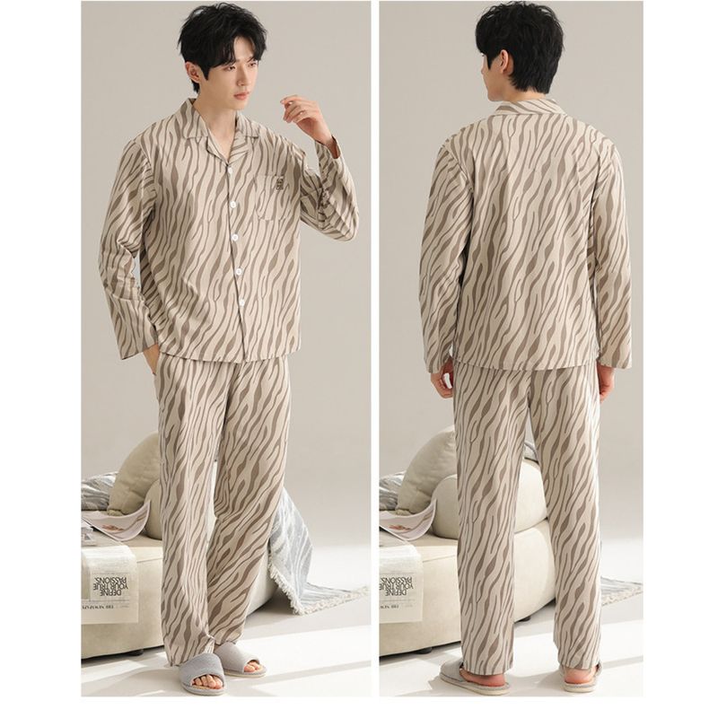 Men's sleepwear, pure cotton spring and autumn long sleeves, 2024 new style, high-end, plus size loose men's home suit_voghion.com