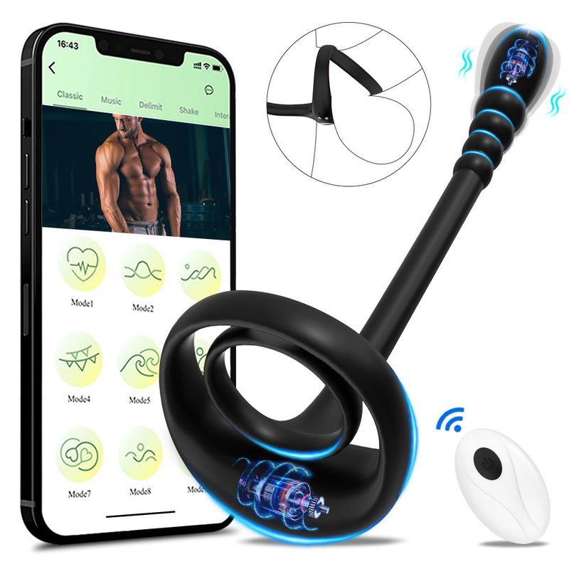 Anello per pene con vibrazione ritardata, APP per uomo, con blocco remoto per coppie, anello per sperma, prodotti sessuali per adulti_voghion.com