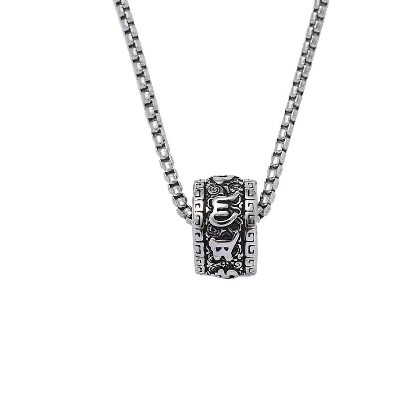 Buddismo tibetano Acciaio inossidabile Sei parole Mantra Collana Uomo Preghiera circolare Collana pendente spirituale Gioielli da donna_voghion.com