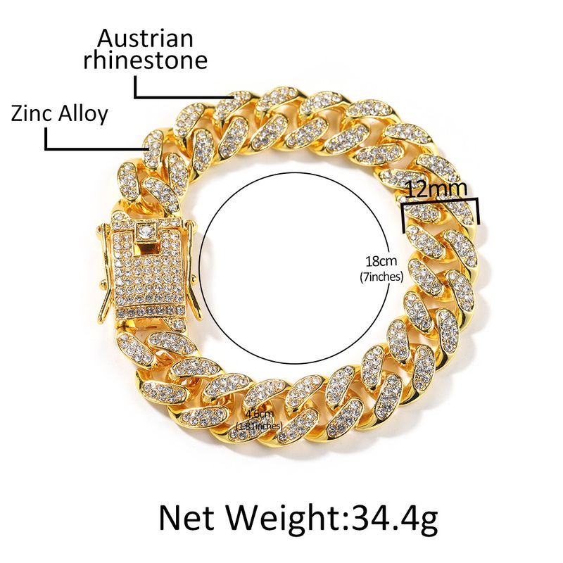 Ancient Style New Hip-Hop 12mm Alloy Bracelet For Men Fashion Personality Inlaid Diamond Cuban Chain Jewelry_voghion.com