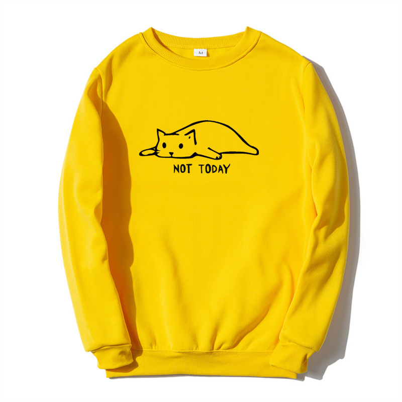 Pullover mit Rundhalsausschnitt, Lazy Cat Not Today, Trendbuchstabe, langärmeliges Oberteil, einteiliger Aufdruck_voghion.com