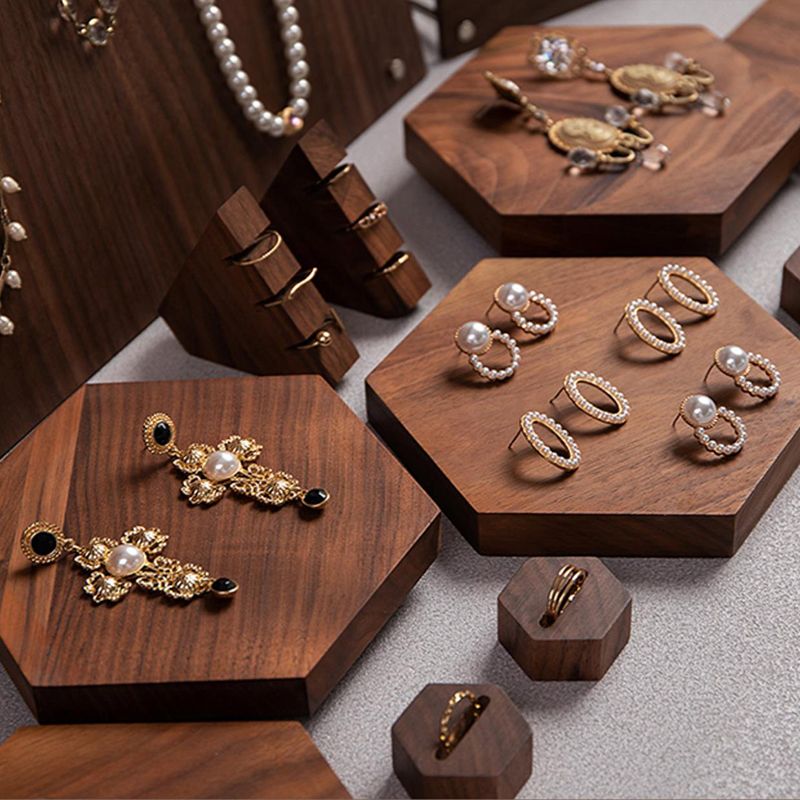 Wooden Walnut Jewelry Display Stand With Earring Tray Necklace Ring Earring Holder Organizer Jewellery Storage Box Shelf_voghion.com