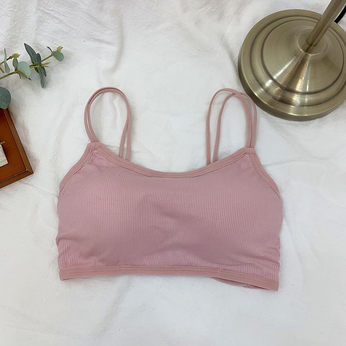 Beauty Back K-style Integrated Student Pure Color Spaghetti Strap Bra_voghion.com