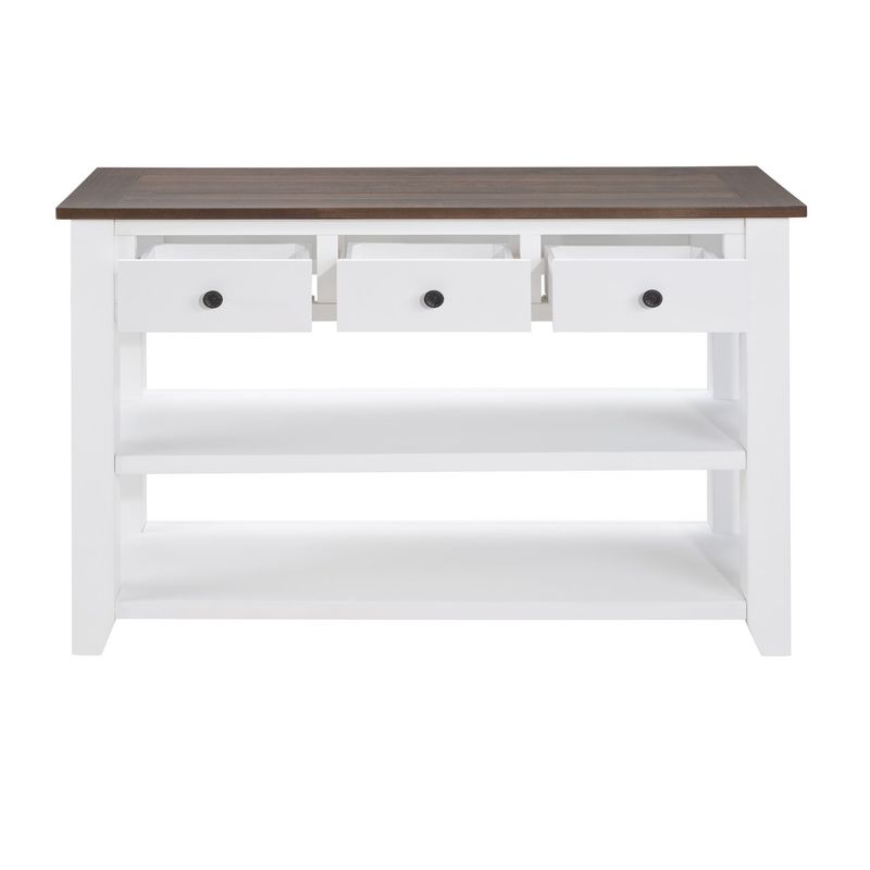Retro Design Console Table With Two Open Shelves, Pine Solid Wood Frame And Legs For Living Room_voghion.com