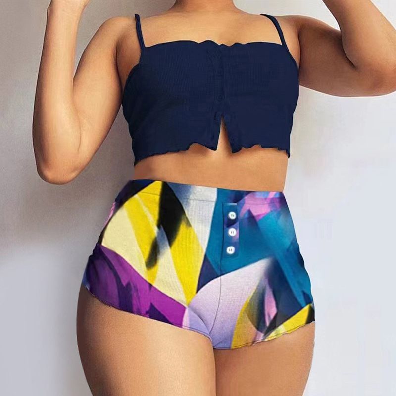 Summer New Sexy Nightdress For Women Button Open Chest Strap Shorts Homewear 2-Piece Set_voghion.com