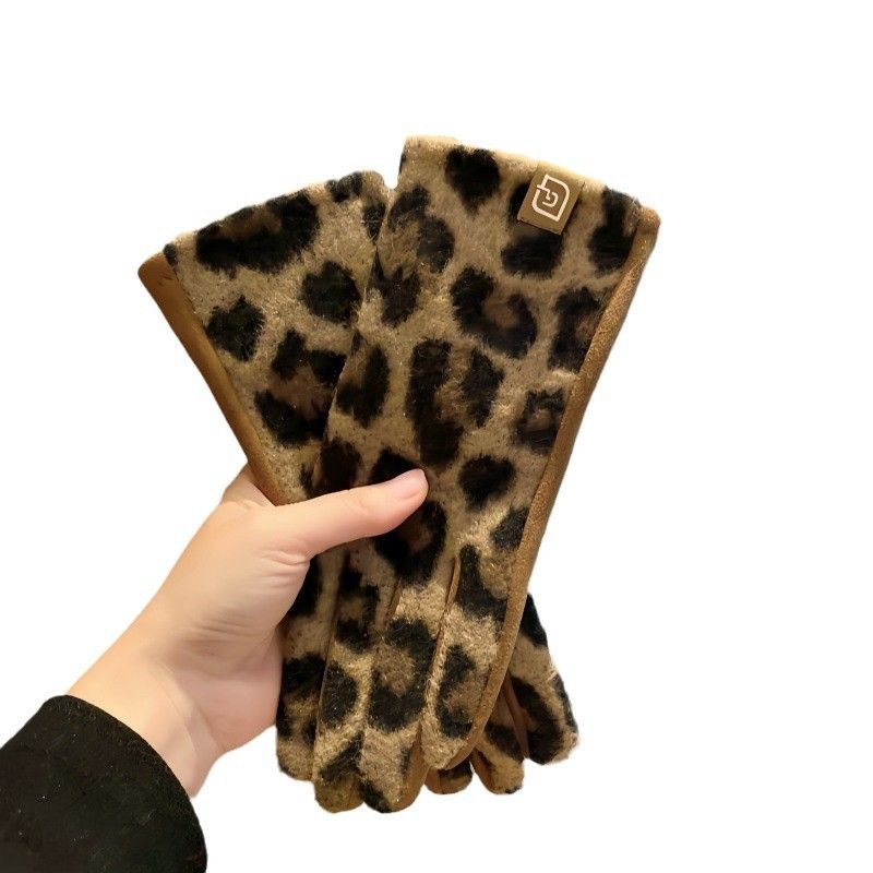 Leopard Print Cashmere Touchscreen For Women, Warmth, Cold Protection, Winter Riding Electric Bikes, Driving,_voghion.com