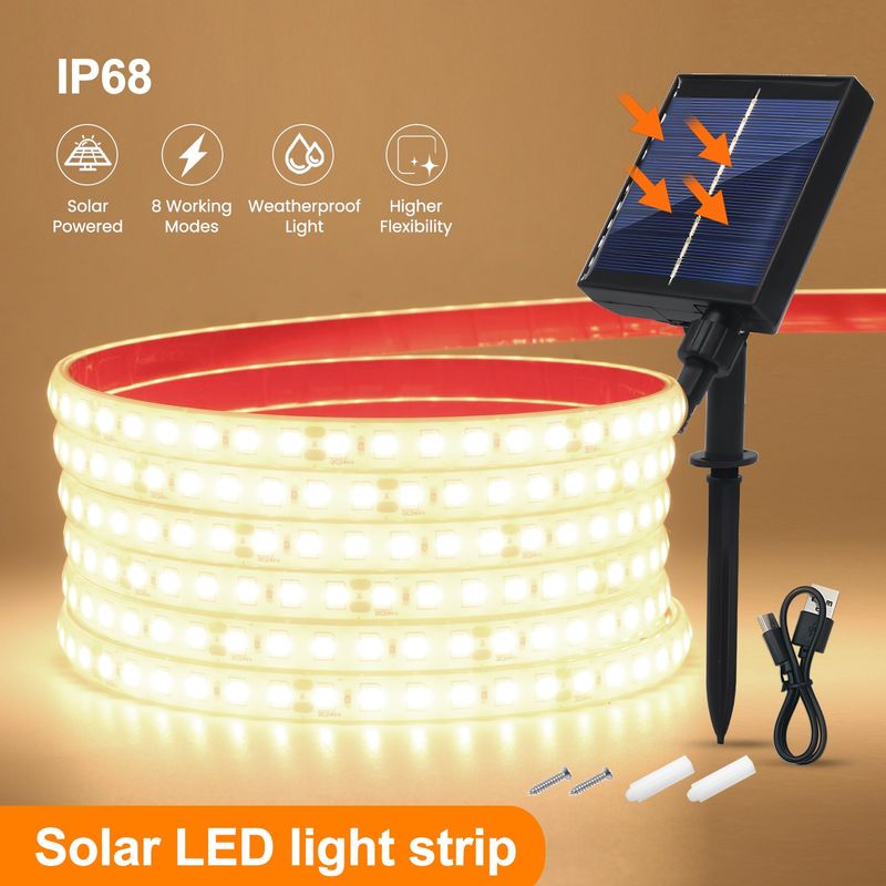 Solar LED Strip Light 2835 SMD Light Sensor IP68 Waterproof Garden Rope Lamp UK_voghion.com