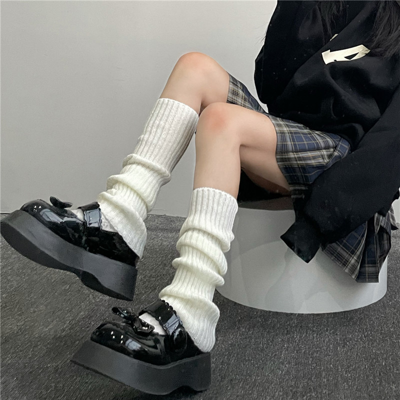 Jambières longues en tricot pour femmes, chaussettes polaires chaudes_voghion.com