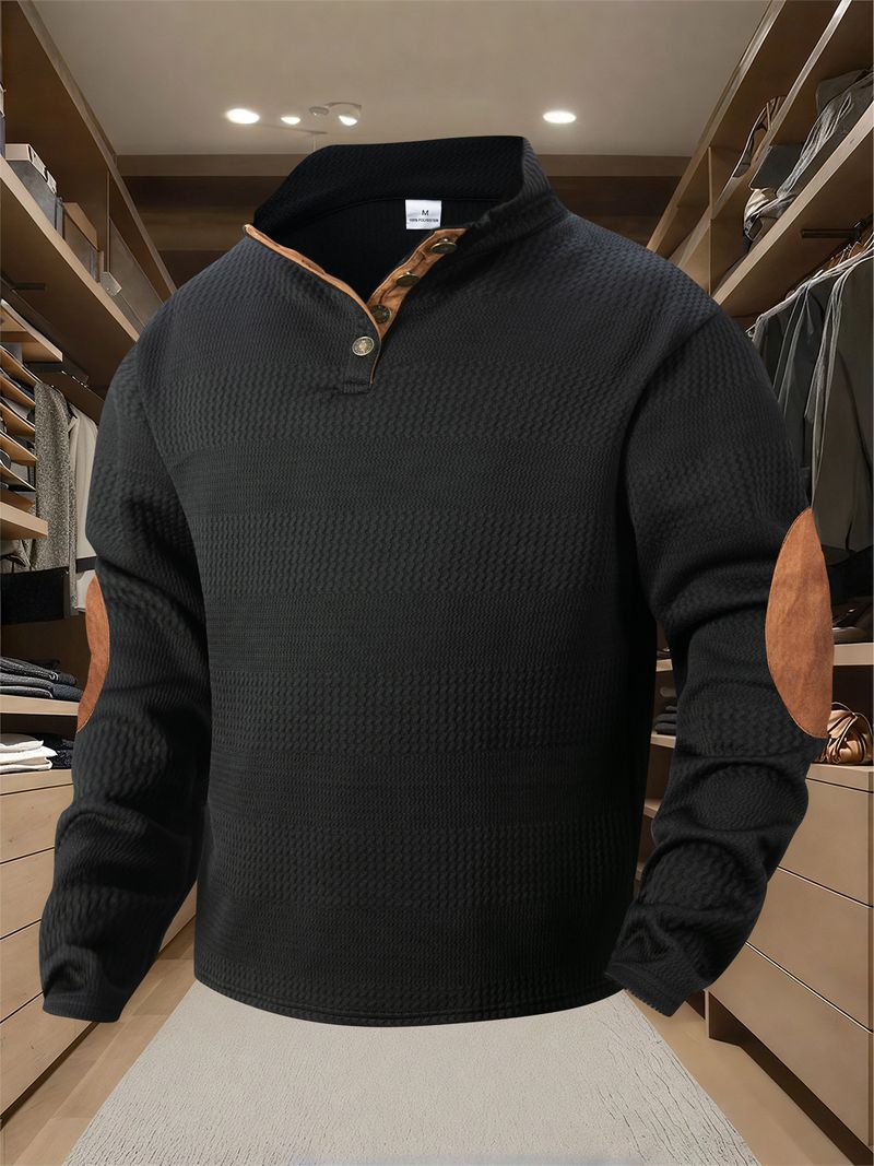 Polo casual a righe in jacquard a maniche lunghe con colletto alto da uomo, per autunno e inverno_voghion.com