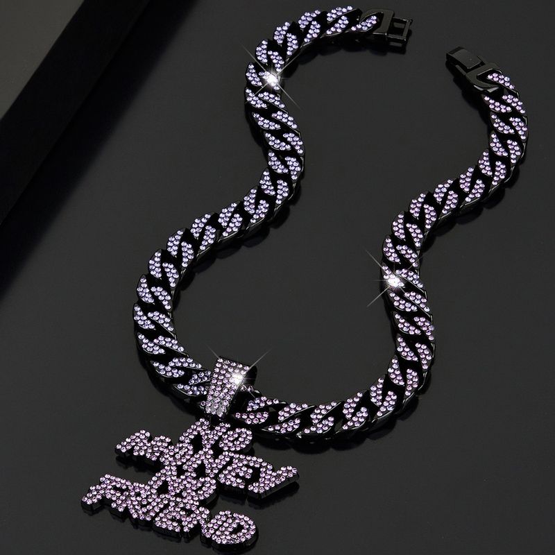 Fashion Brand Full Diamond Necklace Jewelry Versatile For Men And Women Hip Hop English Letter Single Pendant_voghion.com