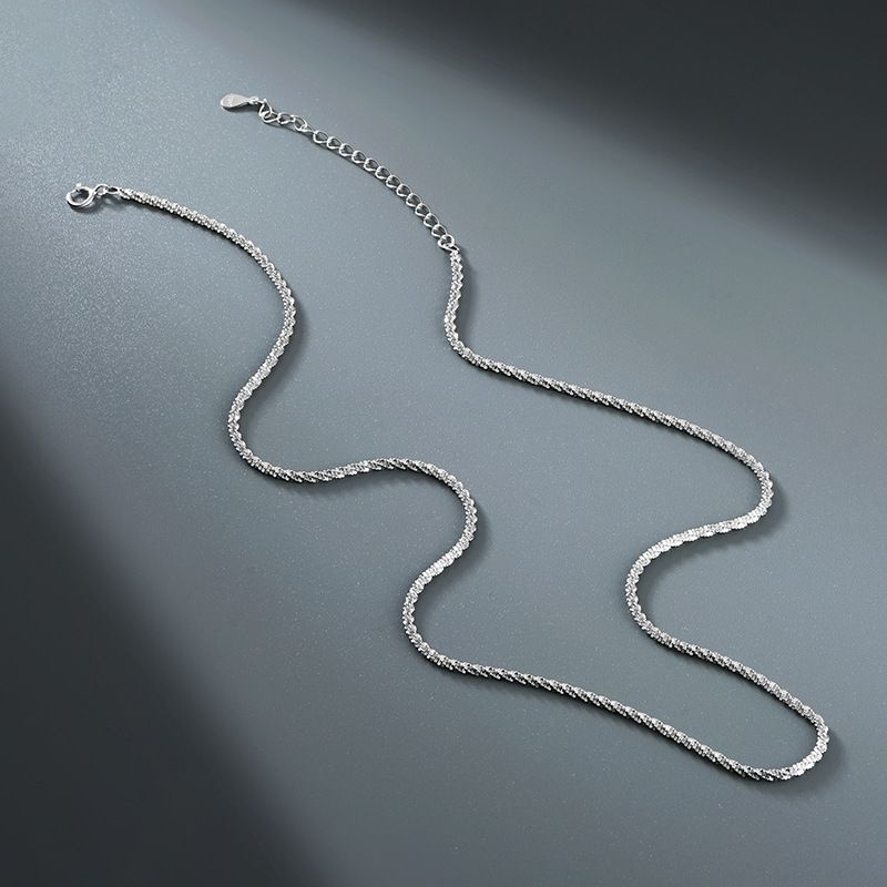 New Sparkling Glitter Plain Bare Chain Silver Necklace Simple Personality Niche Light Luxury Elegant Women's Accessory_voghion.com